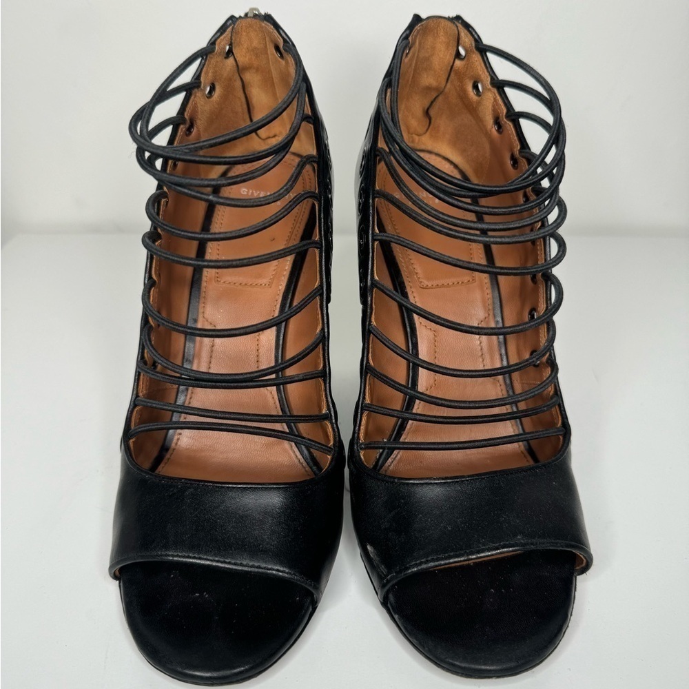 Givenchy Black Leather Strappy Ria Wedge Sandals - Size 39 - Picture 2 of 7